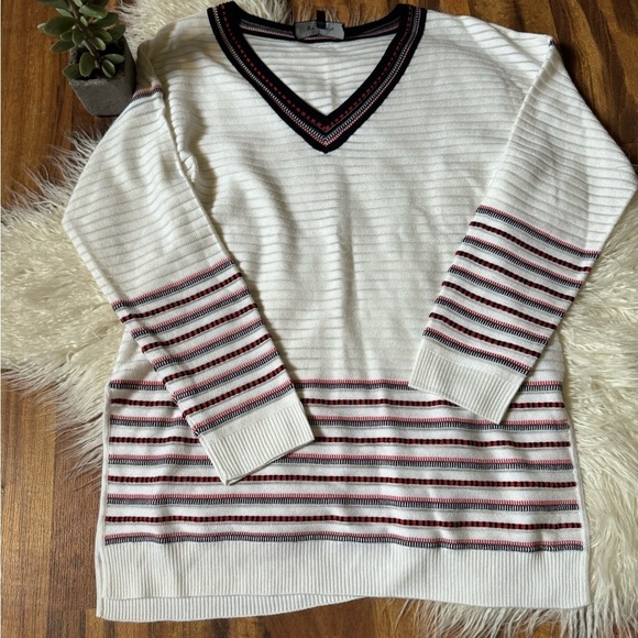 St. John Sweaters - St John Women’s Stripe Knit V Neck Sweater